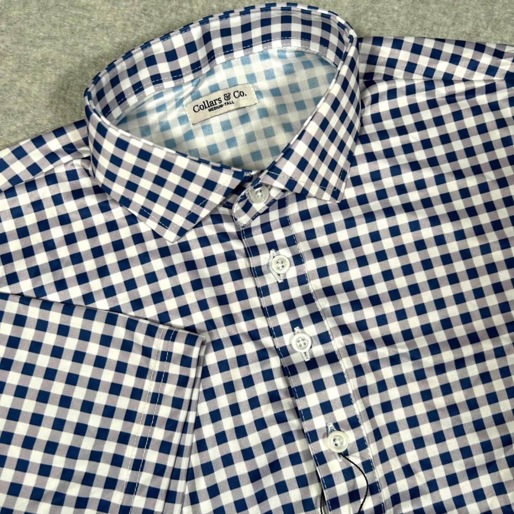 Collars & Co Dress Collar Polo Shirt Mens M Tall Gingham Check Business NEW NWOT